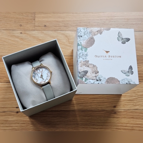 Olivia Burton Grey Rose Gold Watch with Floral Design And Hummingbird - Picture 5 of 8